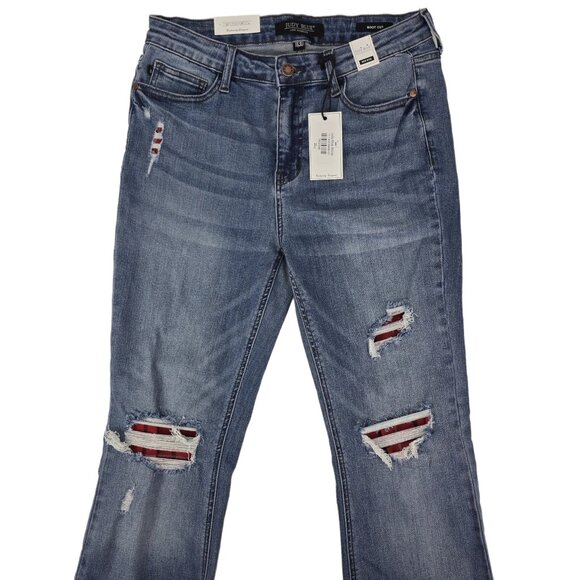Judy Blue Jeans Women's 11/30 Bootcut Mid-Rise Stretch Distressed Patch JB88696 - Picture 3 of 11